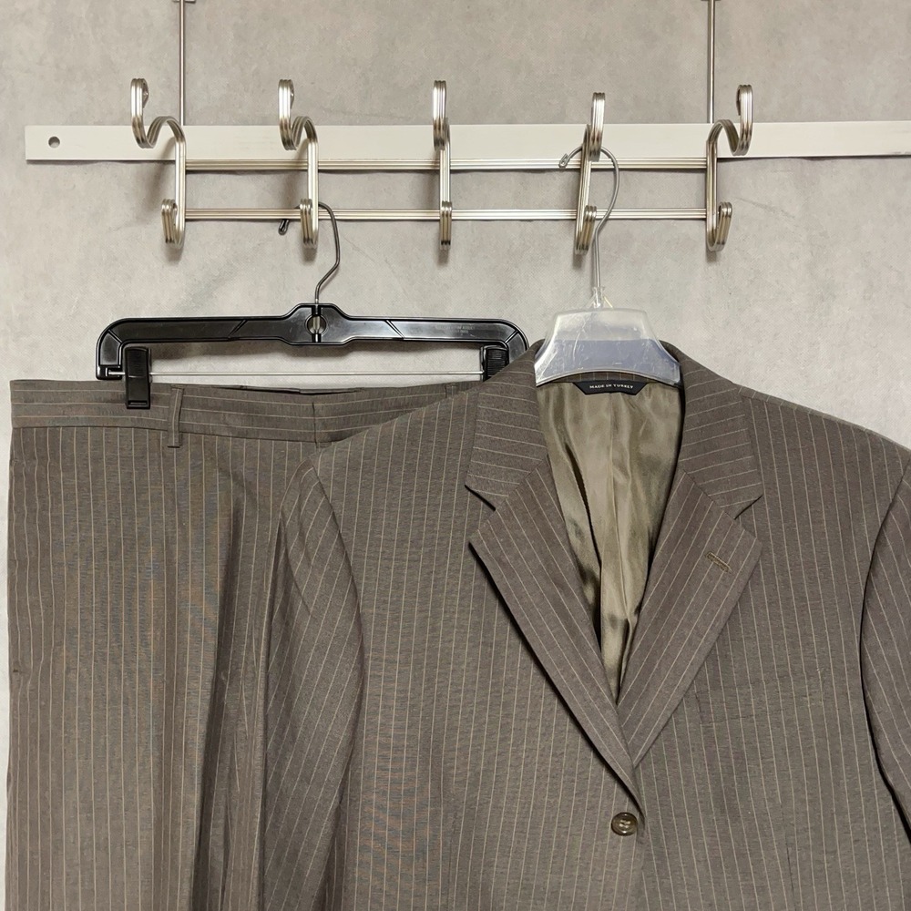 Banana Republic Suit Men 44R 42R Brown Gold Stripe 3B Cotton Academia 37x32 Luxe
